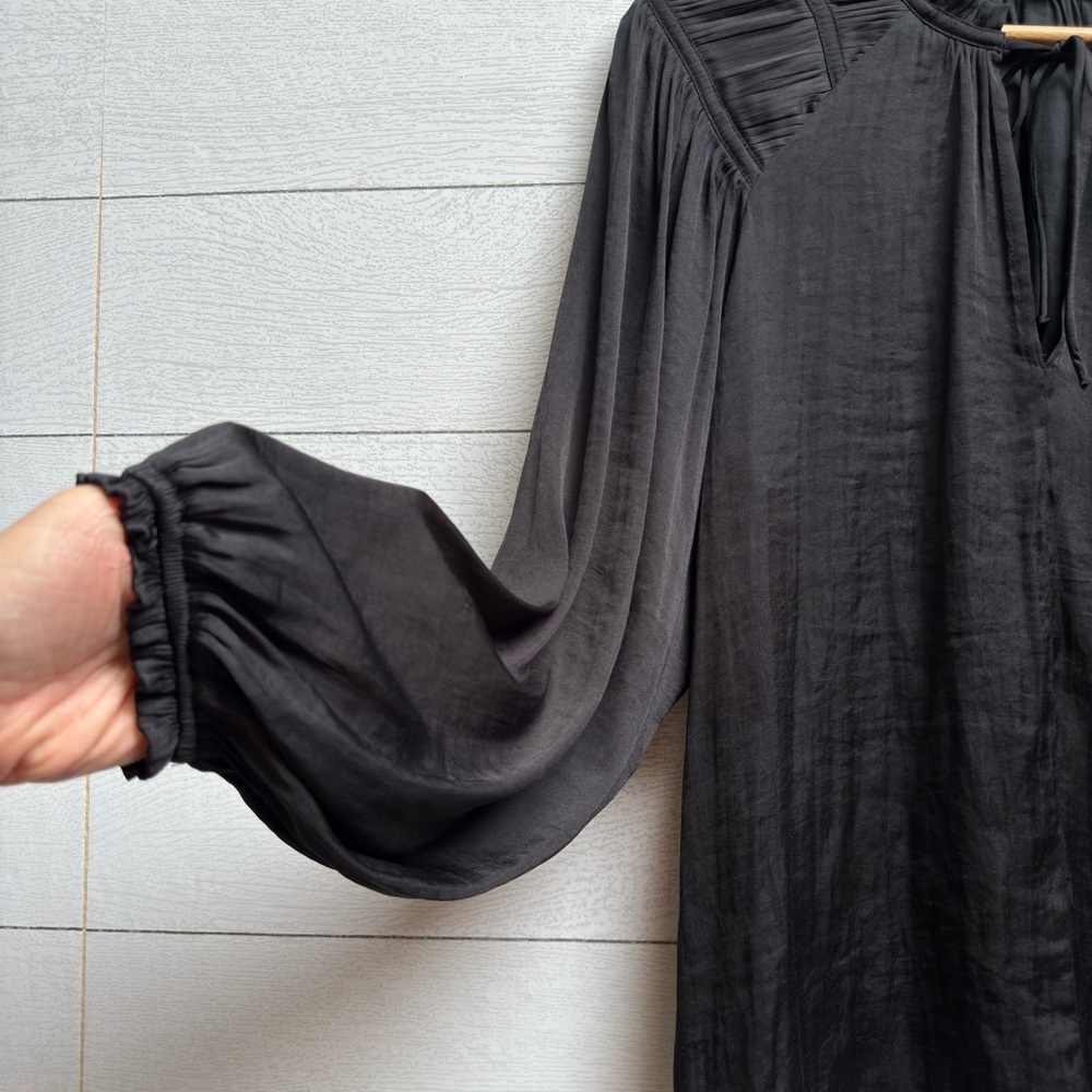 Grade & Gather | Satin Black Pleated Shoulder Blouse – Romantic Boho | Size S - Picture 5 of 10